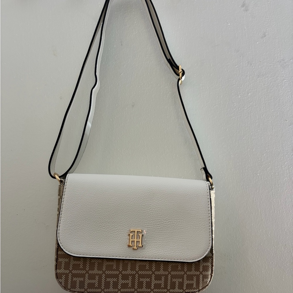 Chic White and Brown Crossbody Bag